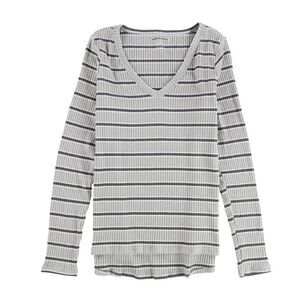 American Eagle Womens Striped Plush Ribbed Pullover Sweater, Grey, M, DM
